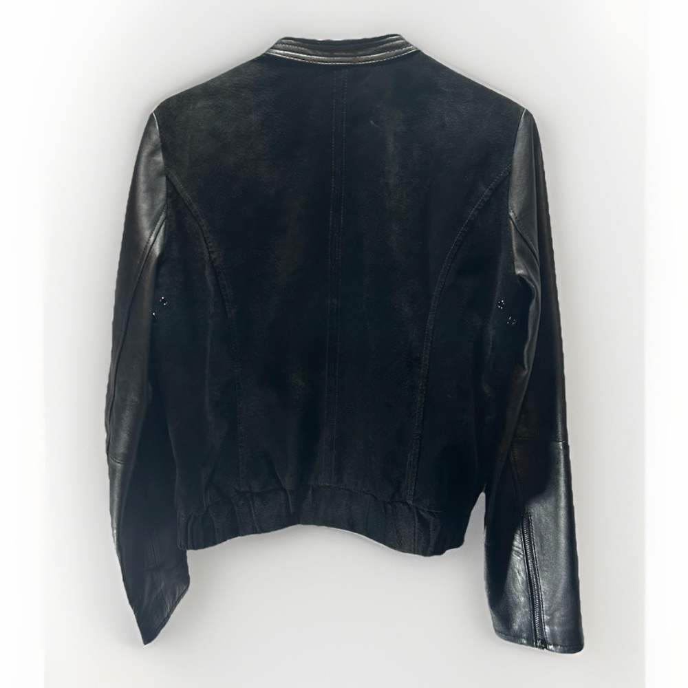 Mango Miranda Black Leather Moto Bomber Jacket Cropped Zip Up Women’s Size S - Picture 4 of 16